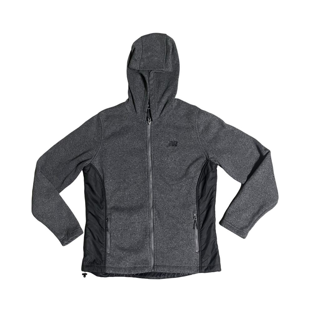 New Balance Womens Hooded Full Zip Hoodie Sweatshirt Gray Black Size Large